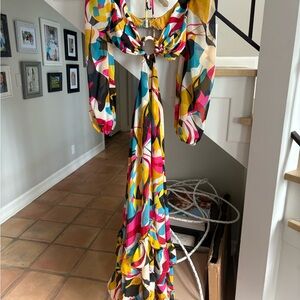 PatBo, Protea Multicolor Abstract Print Dress. Cut out, so cute.